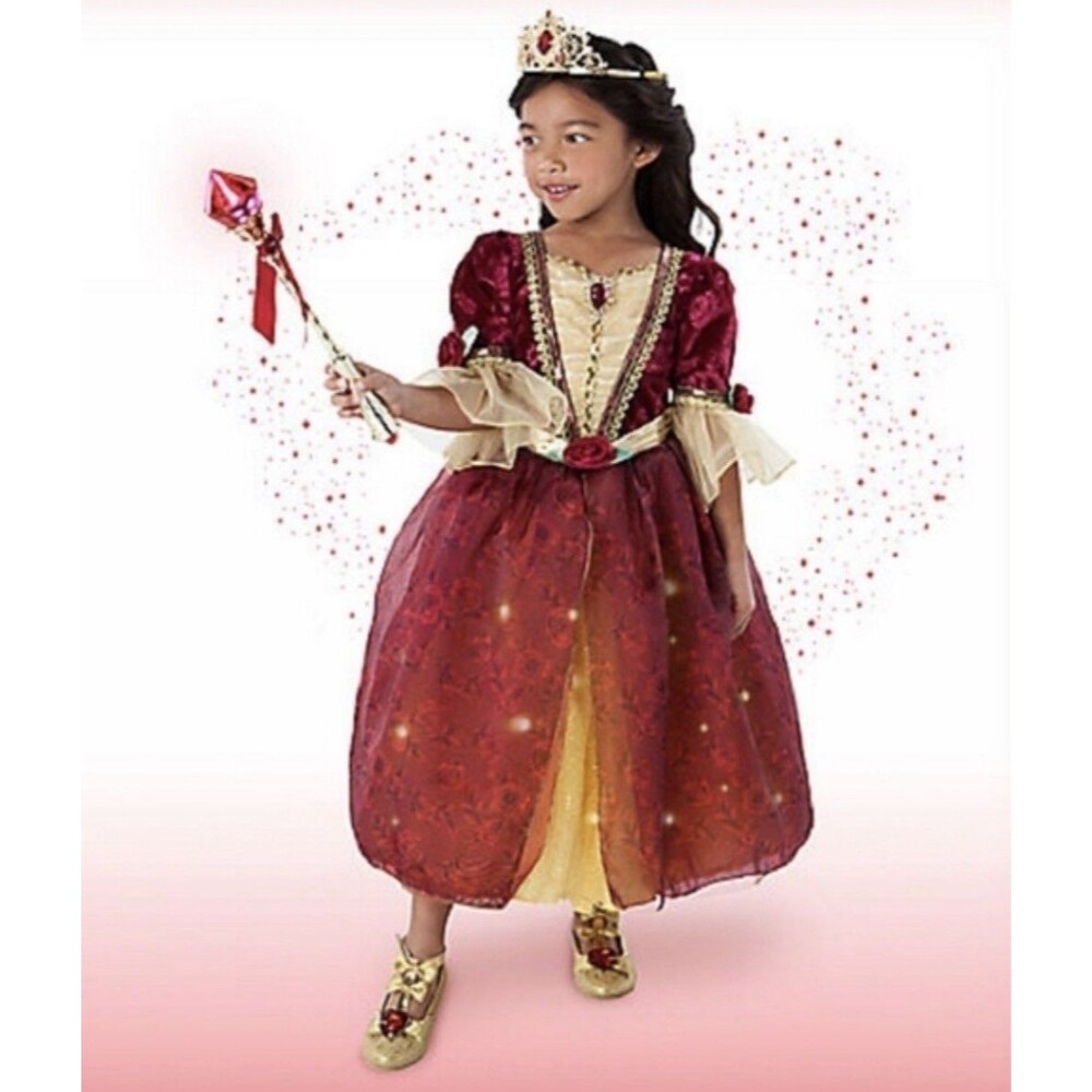 Disney Store Princess Belle Deluxe Light Up Costume Tiara Wand Size 5/6 Years
